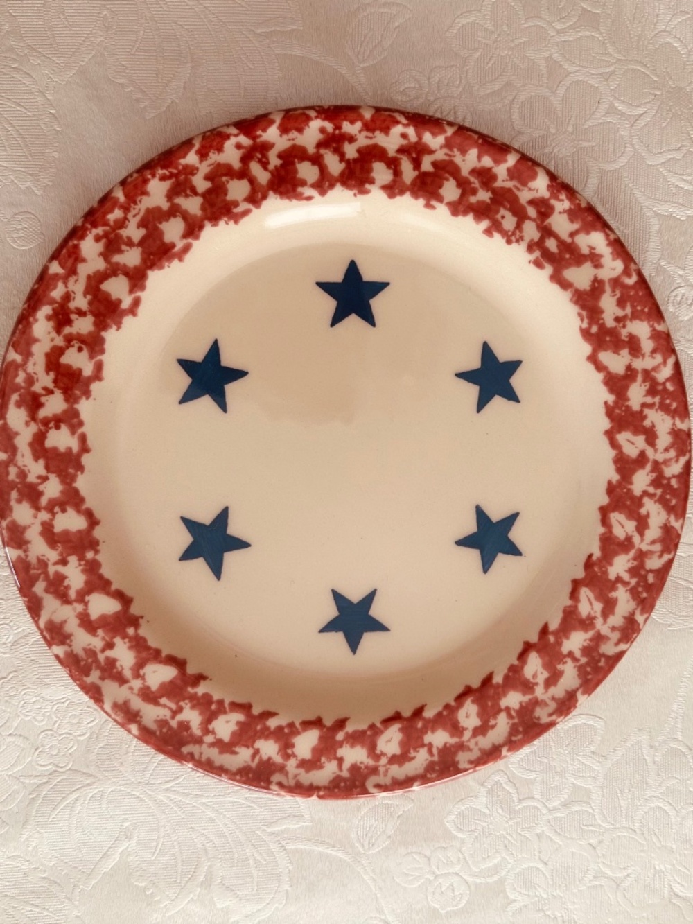 Gerald E Henn-Roseville Spongeware Old Glory American Bluestar Plate and Tumbler